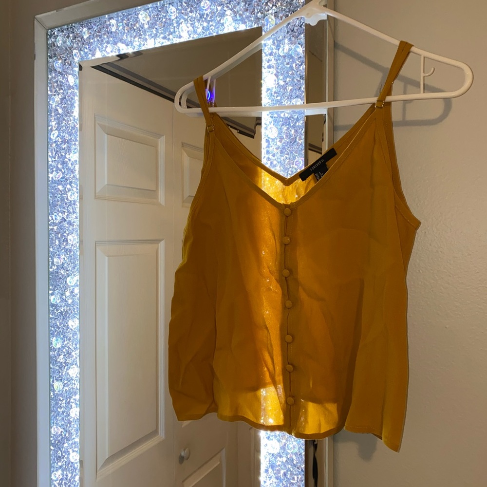 Yellow button up spaghetti strapped shirt